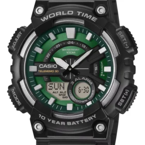 CASIO Men's Analog/Digital Black & Green Dial Watch - AEQ-110W-3A2VDF
